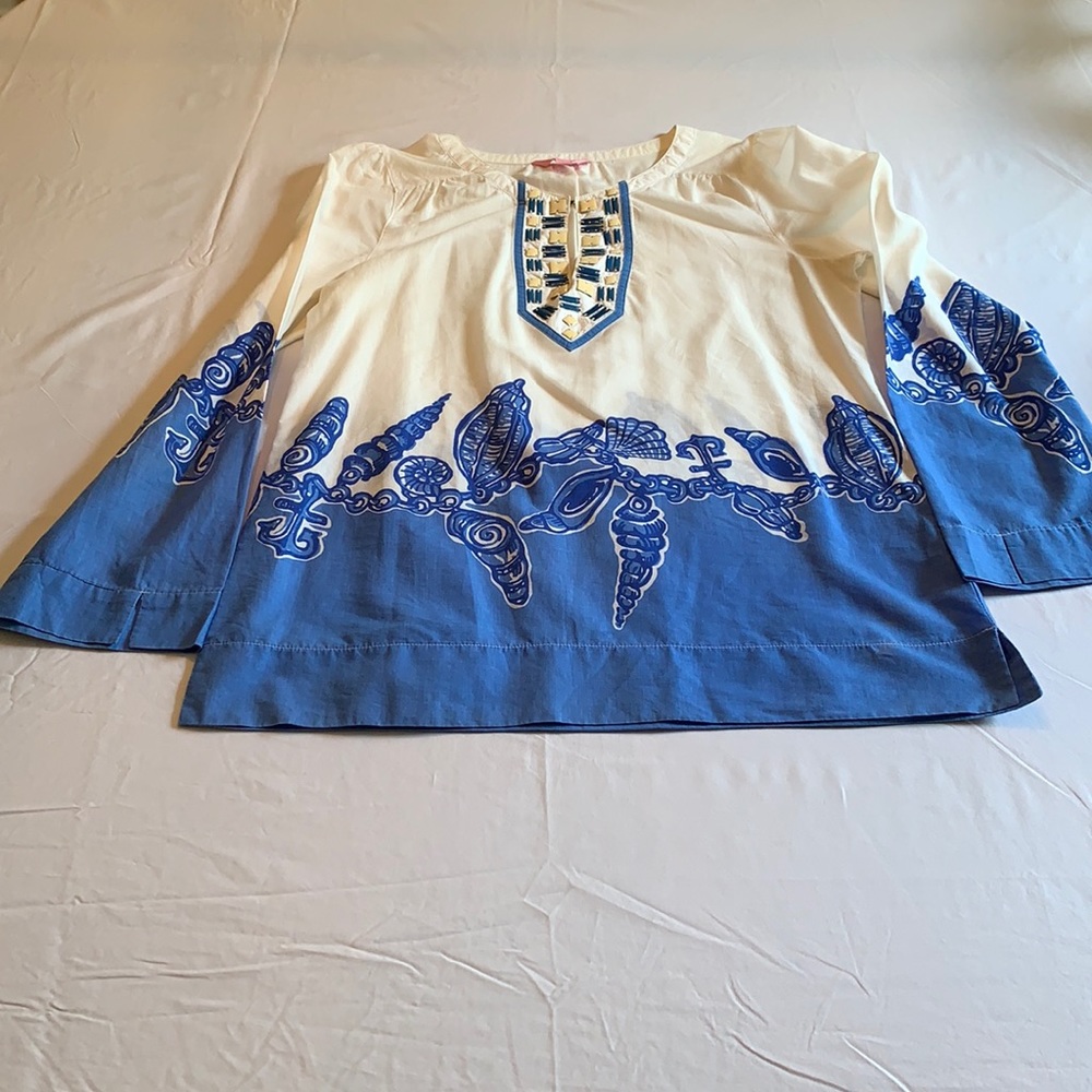 Lilly Pulitzer Blue, White Jeweled Tunic - Large